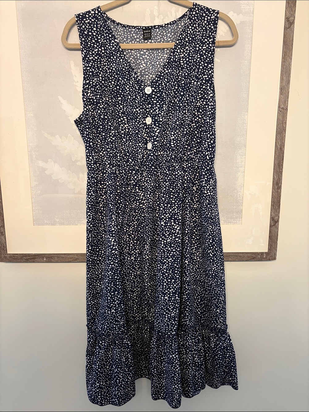 SHEIN Navy Blue Sleeveless Midi Dress with White Spot Print